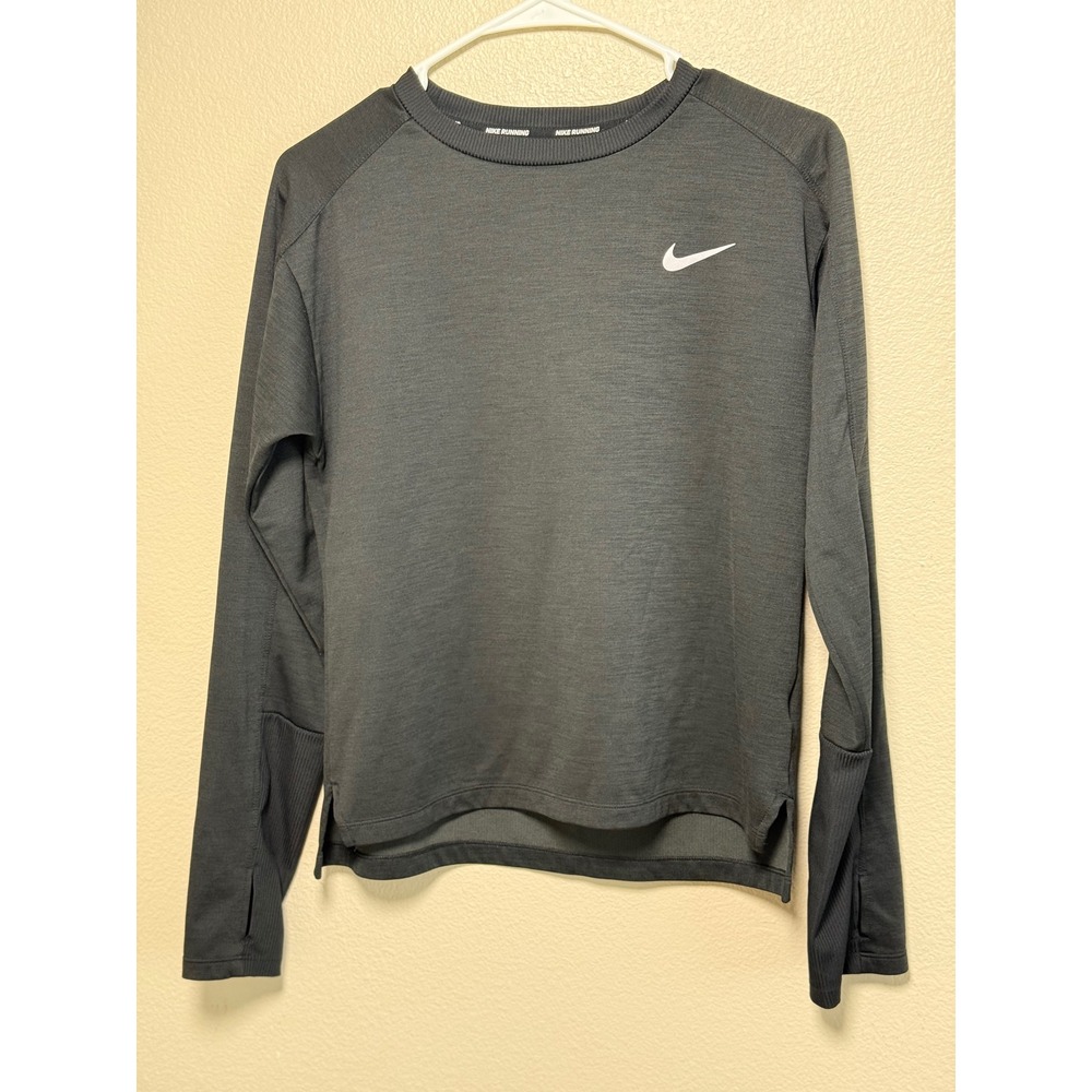 Nike Running Dri-FIT Long Sleeve Top Charcoal Grey Thumbhole Small